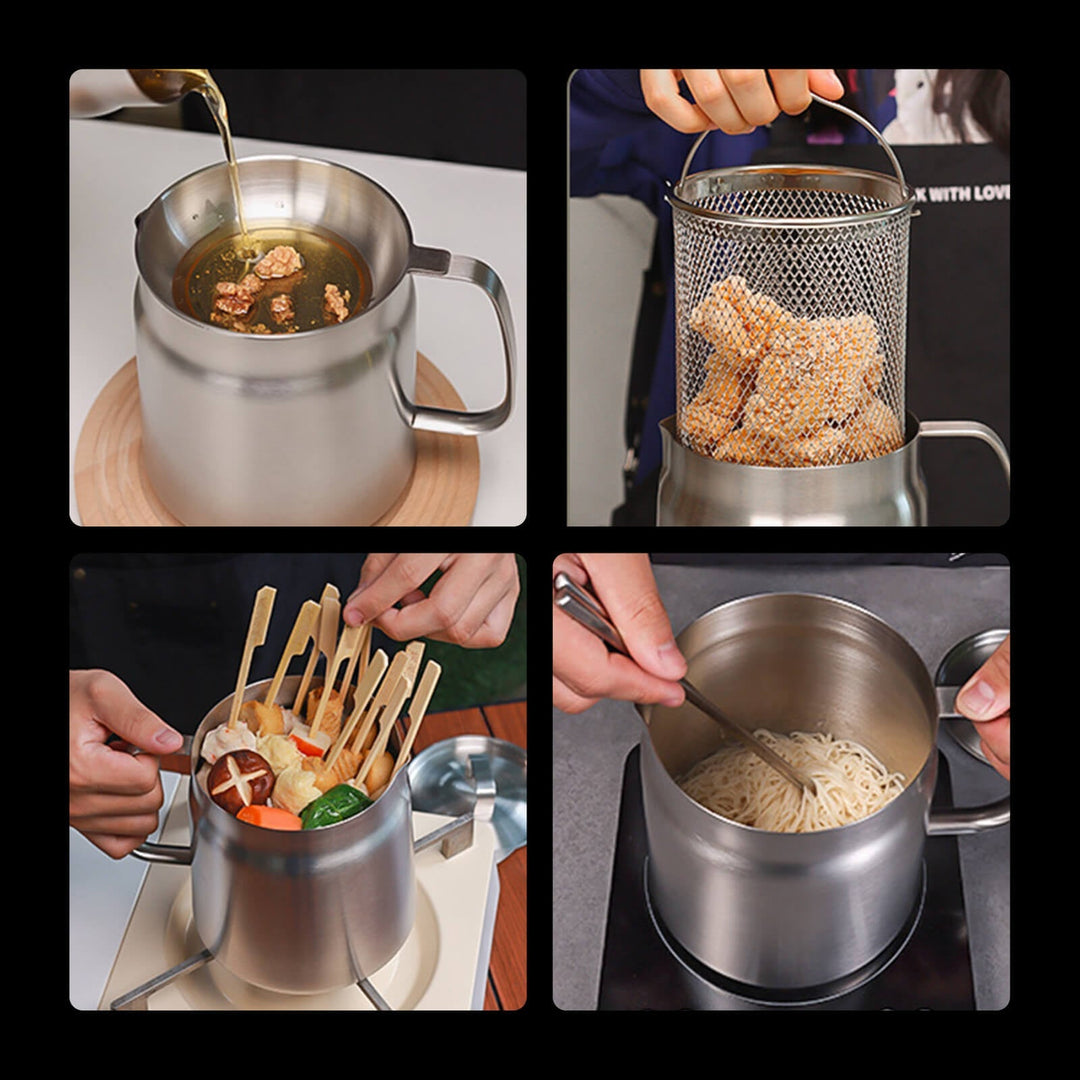 Oliebesparend RVS frituurmandje voor friteuses. Geniet van gezonder frituren met minder olie in uw keuken.
