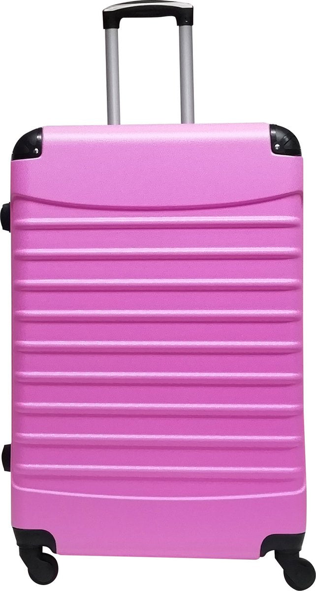 Set van twee roze hardcase bagagekoffers voor reizen. Ideaal voor handbagage en grotere check-in opties.