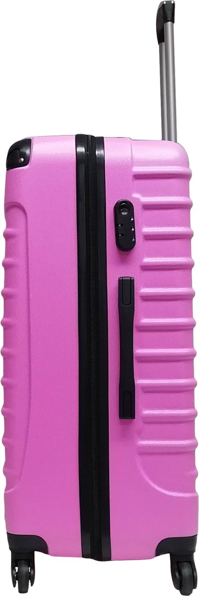 Robuuste 2-delige hardcase kofferset in roze. Complete set voor handbagage en check-in koffer.