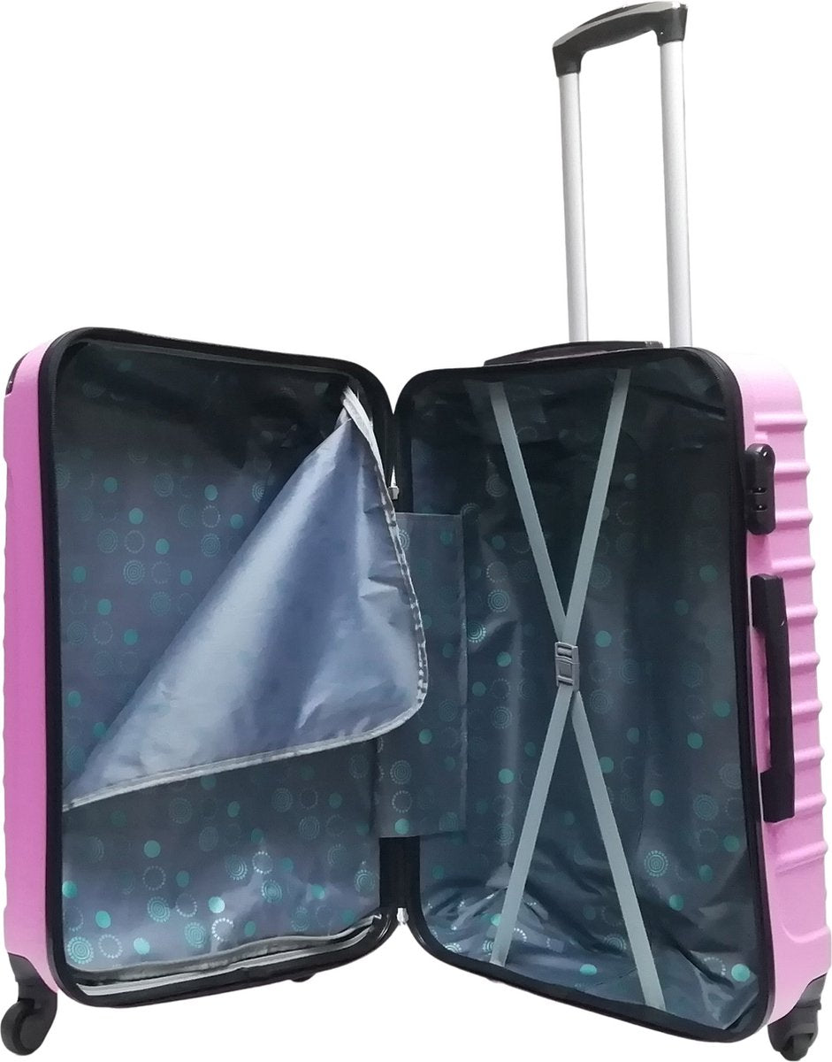Compacte roze hardcase handbagage koffer en grotere check-in koffer. Stijlvolle 2-delige reiskofferset.