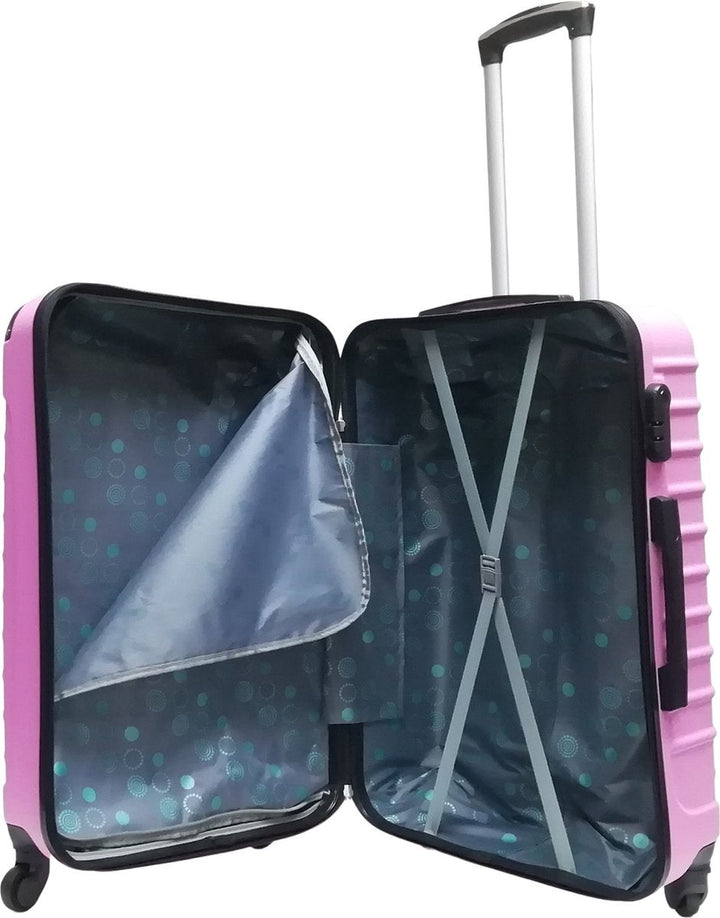 Compacte roze hardcase handbagage koffer en grotere check-in koffer. Stijlvolle 2-delige reiskofferset.