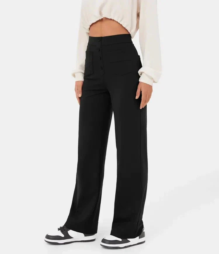 High-waisted roze wide leg broek dames. Chique chino broek, ideaal voor een elegante outfit.