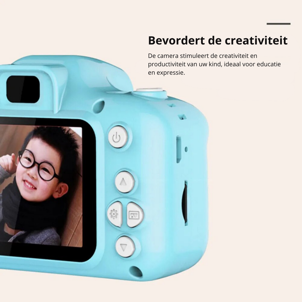 Blauwe valbestendige KiddoFrame kindercamera, digitale speelgoedcamera voor creatief plezier en leren.