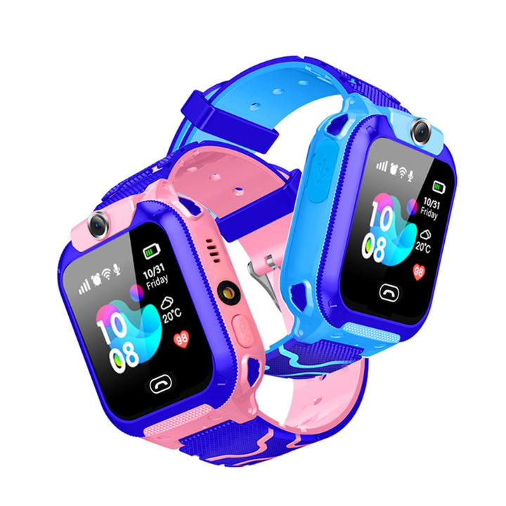 Rode kindvriendelijke smartwatch met GPS, telefoon, SOS-alarm en educatieve spellen.