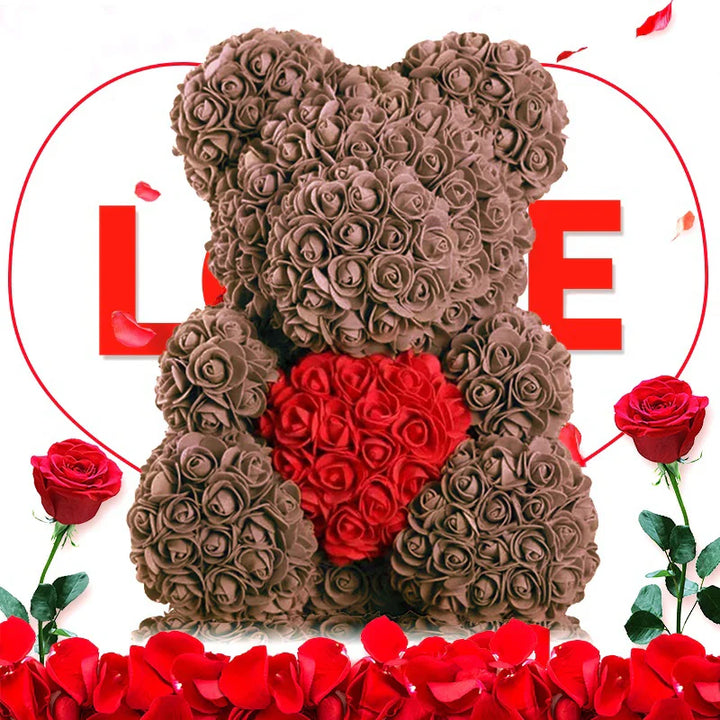Rozenbeer knuffel van eeuwige rozen, perfect als romantisch Valentijnscadeau.