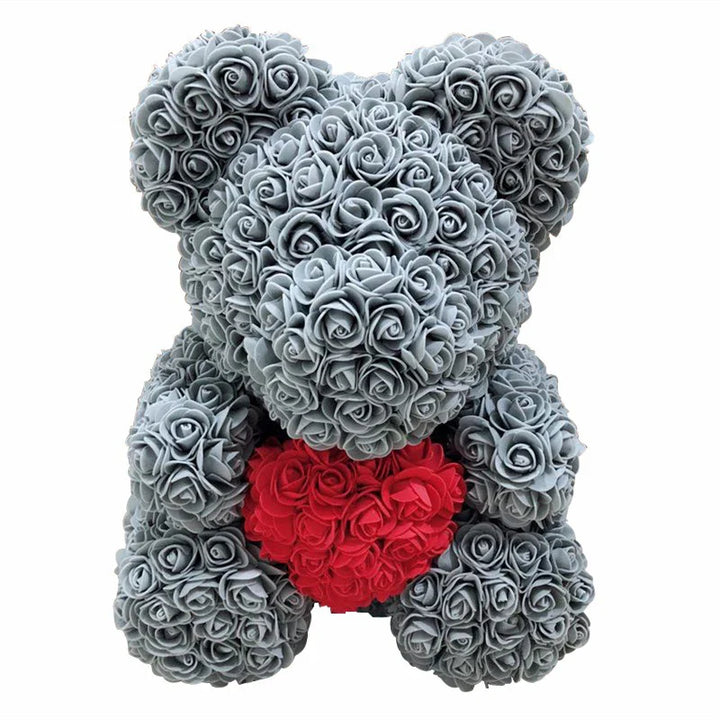 Valentijnscadeau: een rozenbeer knuffel met rozen voor een blijvende herinnering.