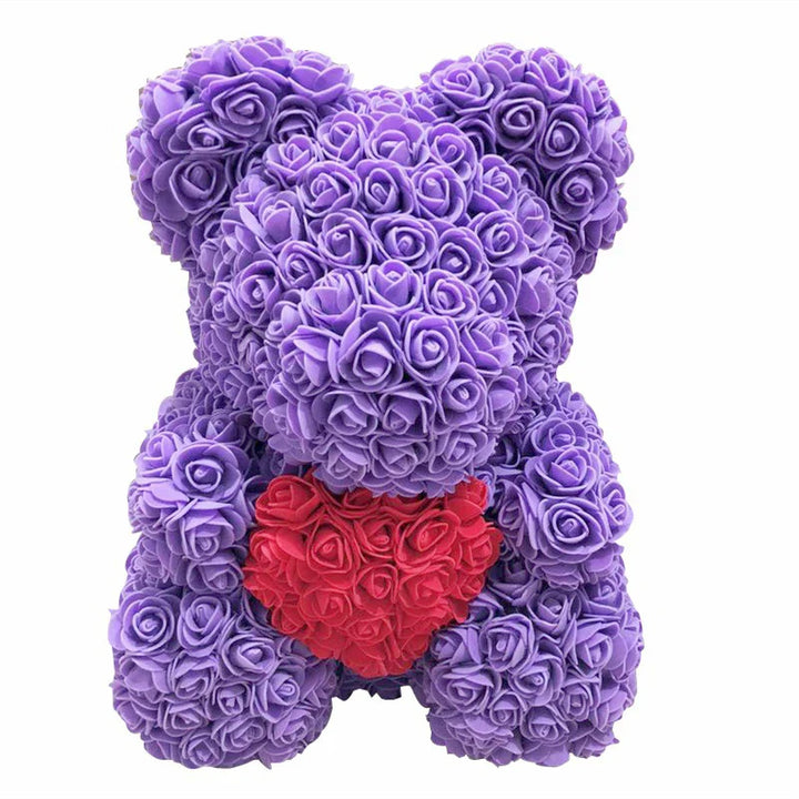Deze unieke rozenbeer van rozen is een schattige knuffel en een romantische decoratie.