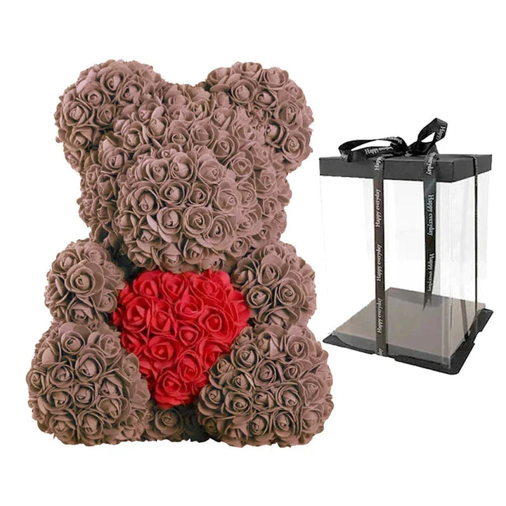 Een unieke rozenbeer van rozen, een zachte knuffel en romantisch decoratiestuk tegelijk.
