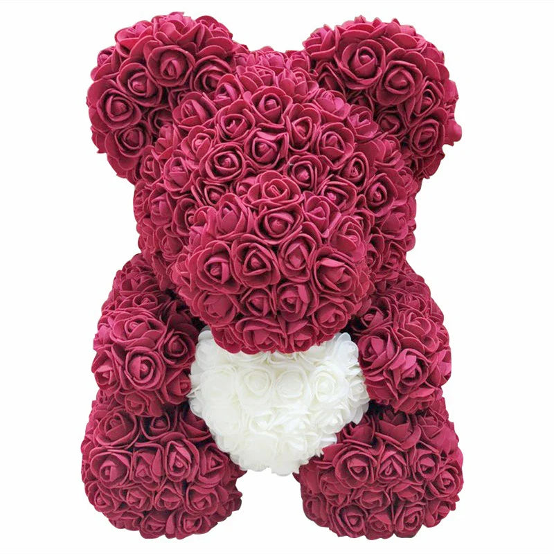 Een beer vol liefde: de rozenbeer knuffel, handgemaakt met rozen voor een blijvende indruk.