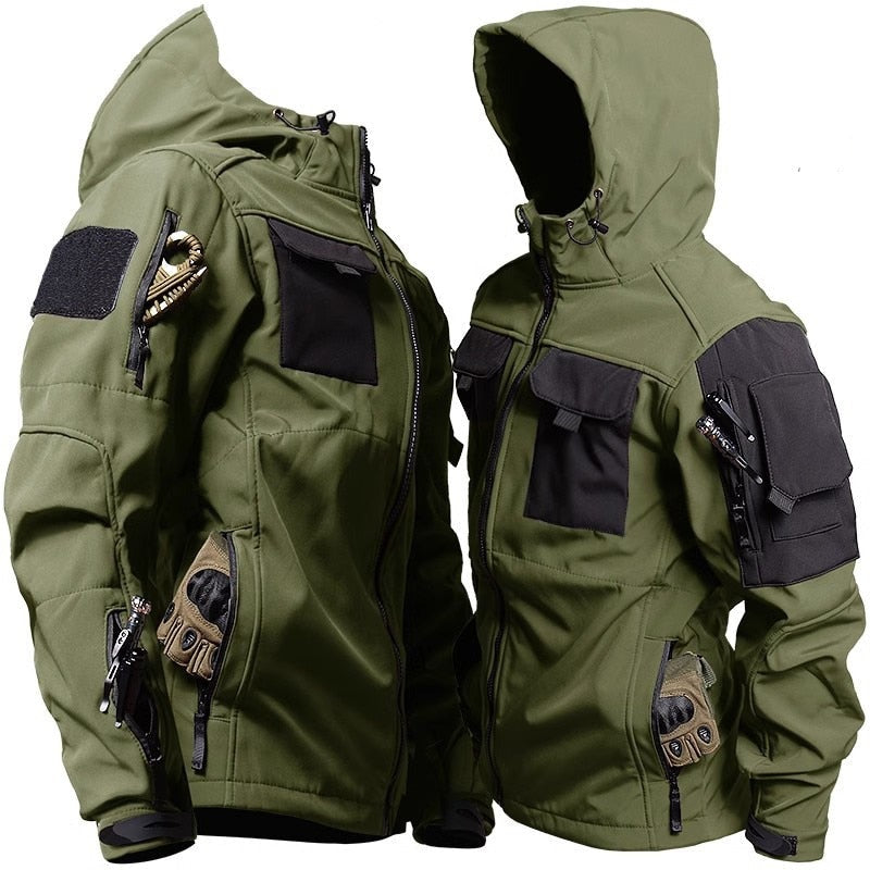 Groen unisex tactisch softshell jack Ruben met capuchon