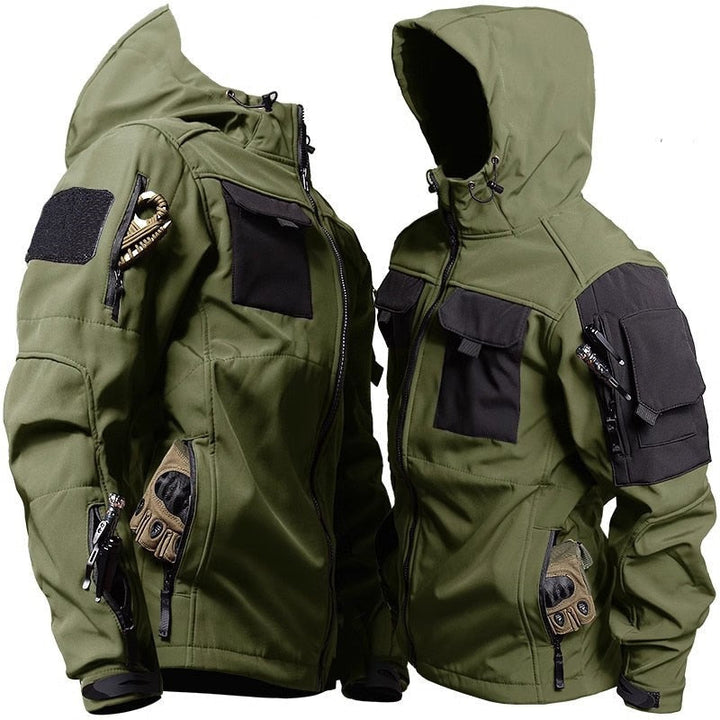 Groen unisex tactisch softshell jack Ruben met capuchon
