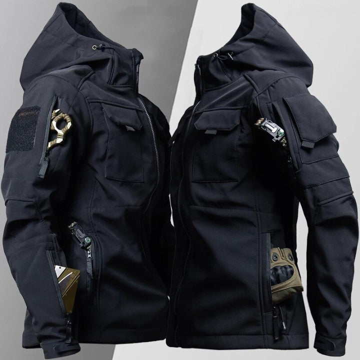Zwart unisex tactisch softshell jack Ruben met handige zakken