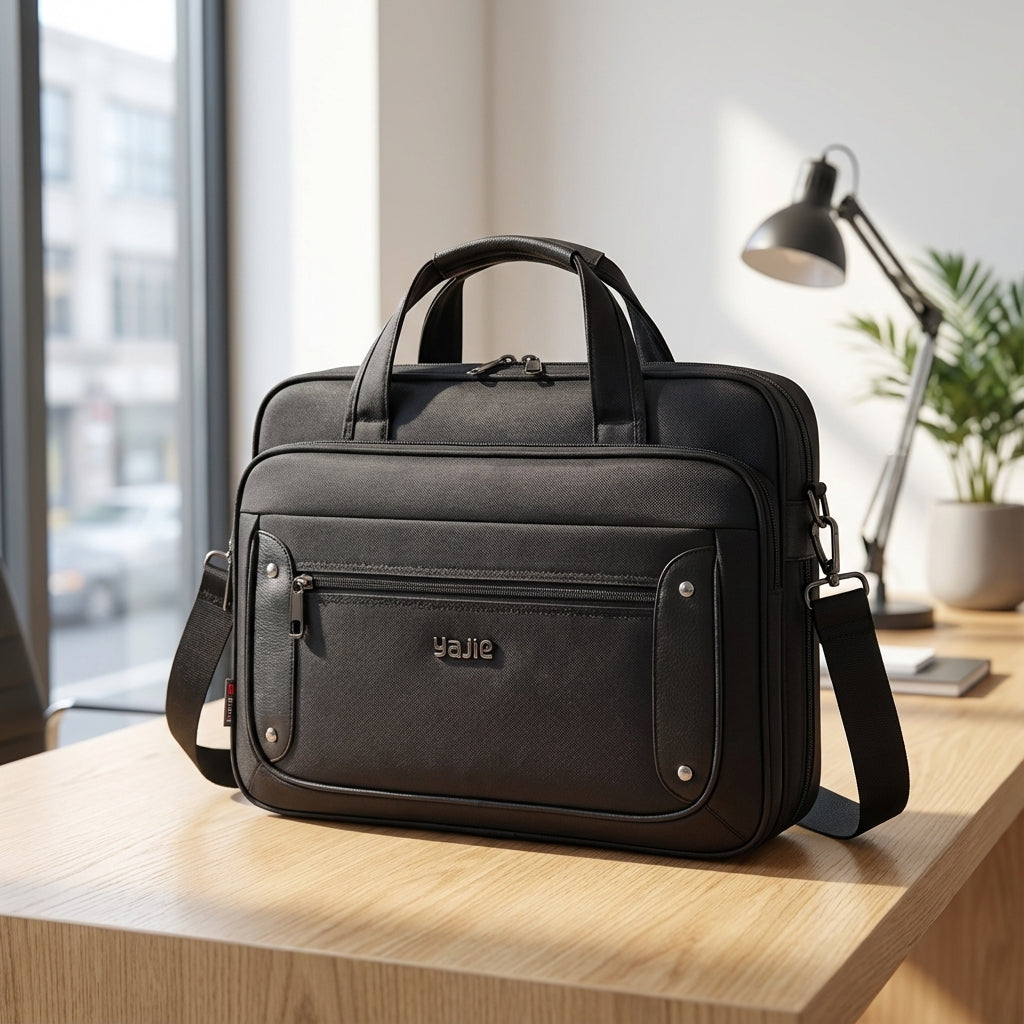 Ruime UrbanBrief canvas laptoptas met meerdere vakken voor 15.6-inch laptop, ideaal voor veilig transport & organisatie.