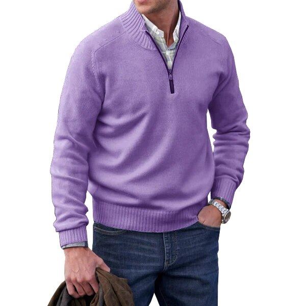 Stijlvolle paarse heren turtleneck trui met ritssluiting bij de hals