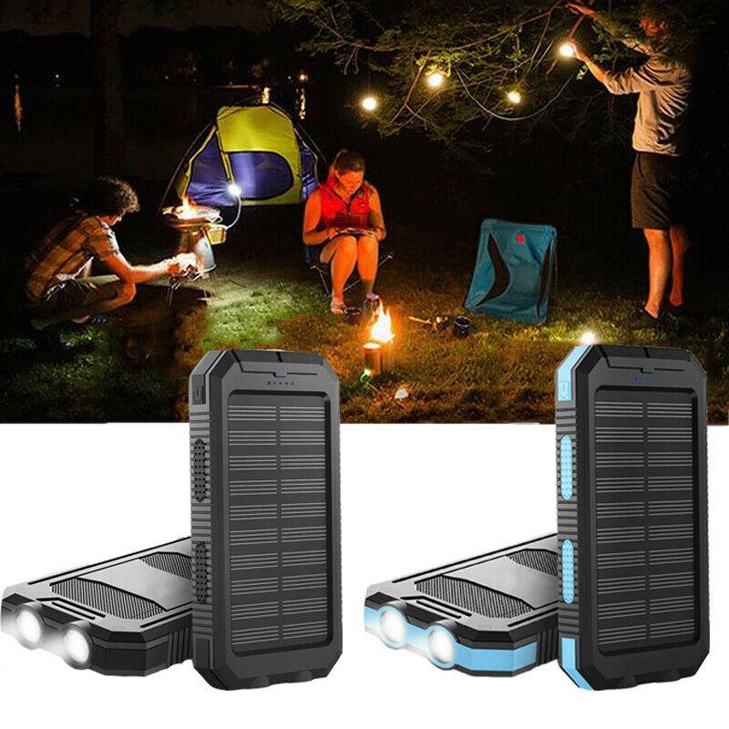 Essentiële outdoor powerbank (20000mAh) met zonne-oplader, bestand tegen alle weersomstandigheden op reis.