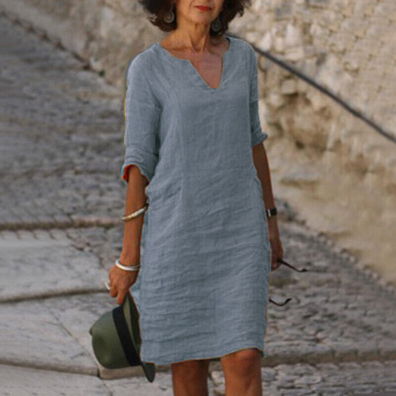 Luchtige dames midi jurk, perfect voor zomerse dagen en vakantie, comfortabel en casual te dragen.