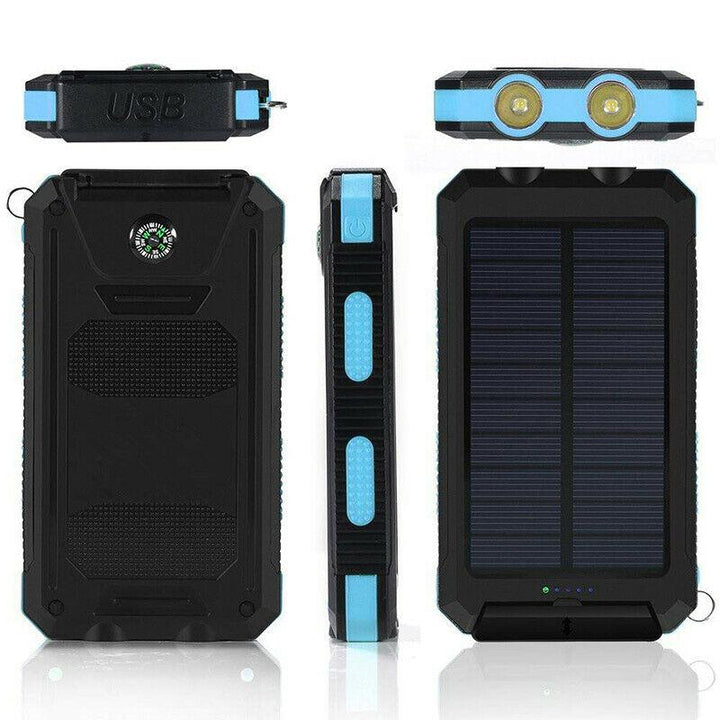 Grote capaciteit 20000mAh powerbank met efficiënt zonnepaneel, voor lange outdoor trips en noodsituaties.