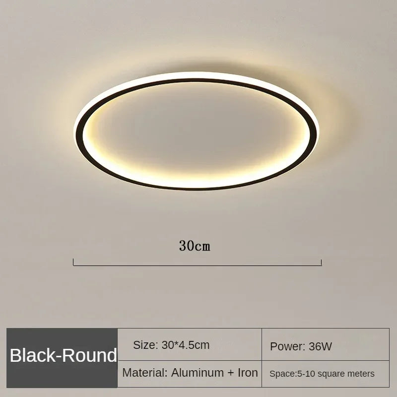 Minimalistische scandinavische ronde LED plafondlamp, modern interieur design.