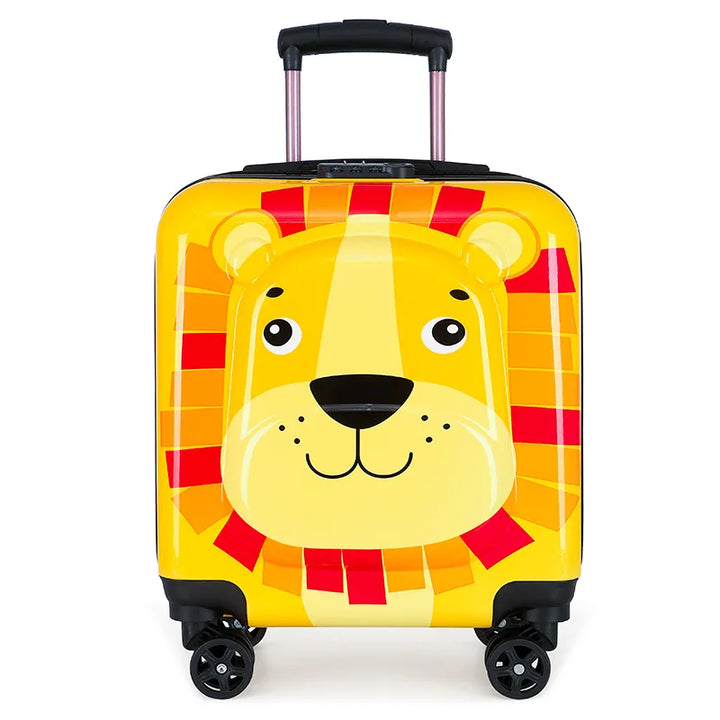 Blauwe hardshell kindertrolley met stoer draken cartoon design, duurzame bagage voor jongens.
