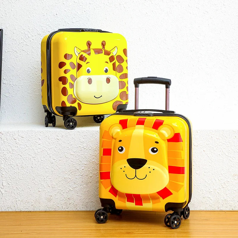 Kindvriendelijke reiskoffer met kleurrijk cartoon dierendesign, perfect als handbagage voor elke reis.