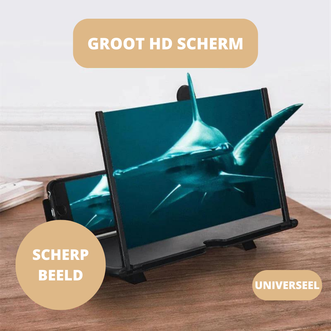 Opvouwbare, draagbare schermversterker voor mobiel. Ideaal reisaccessoire voor filmkijken onderweg.