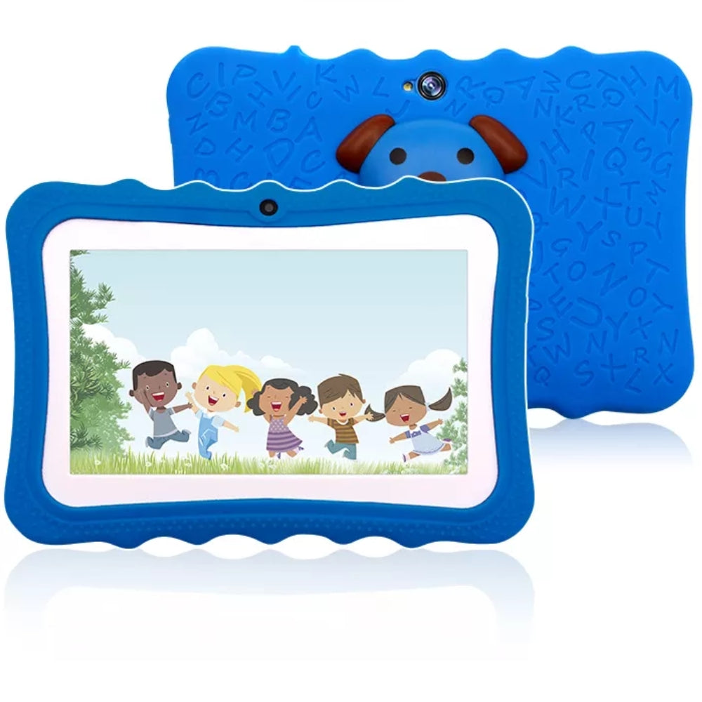 Oranje 7 inch Android kinder tablet, schokbestendig met ouderlijk toezicht, ideaal voor digitaal leren.