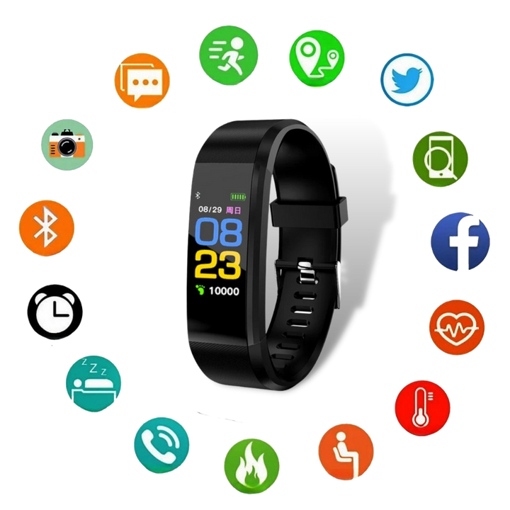 Senioren smartwatch: comfortabele polsband, groot LED-scherm en continue gezondheidsmonitor.