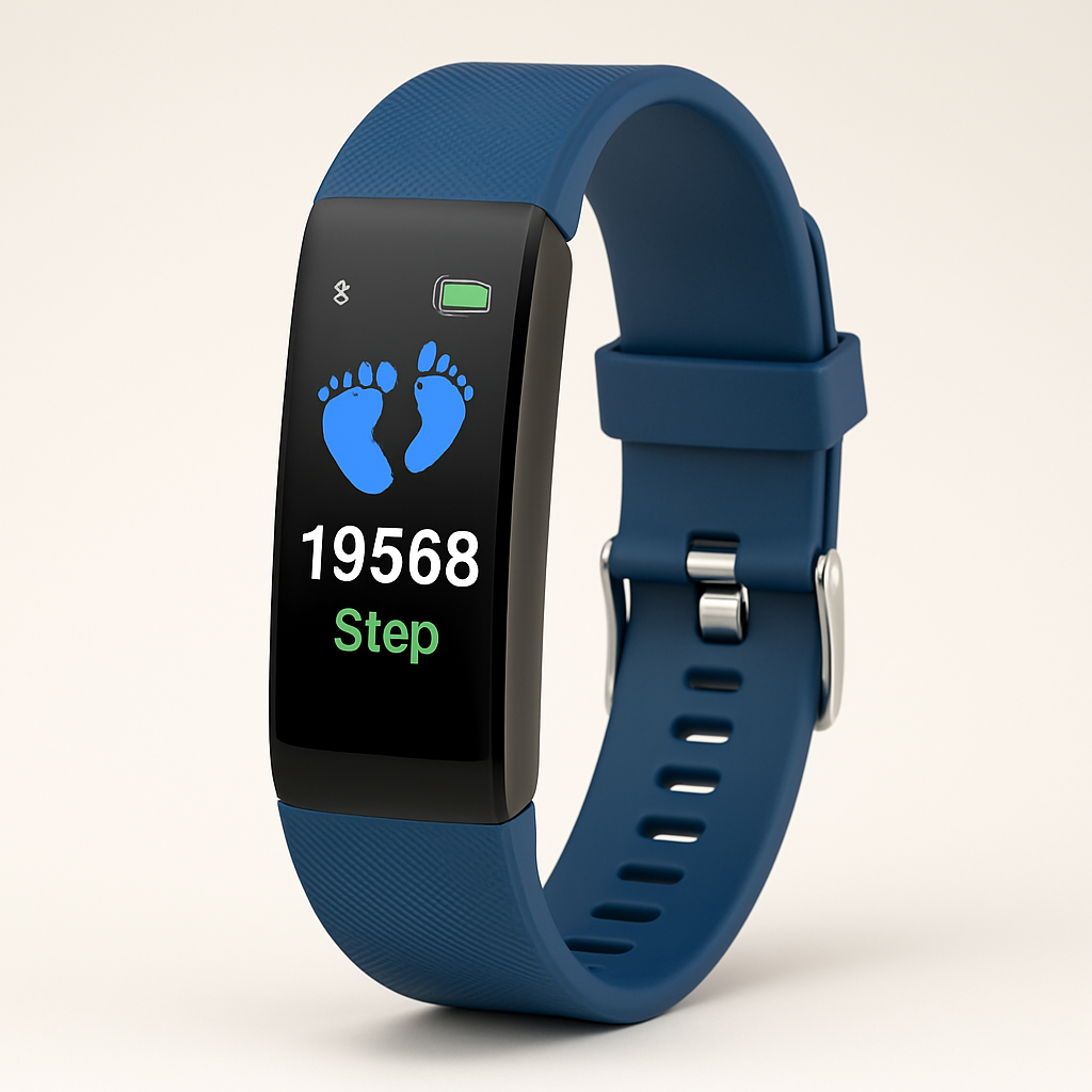 Senioren smartwatch met duidelijke display, comfortabele band, ideaal voor gezondheidsmonitoring en meldingen.