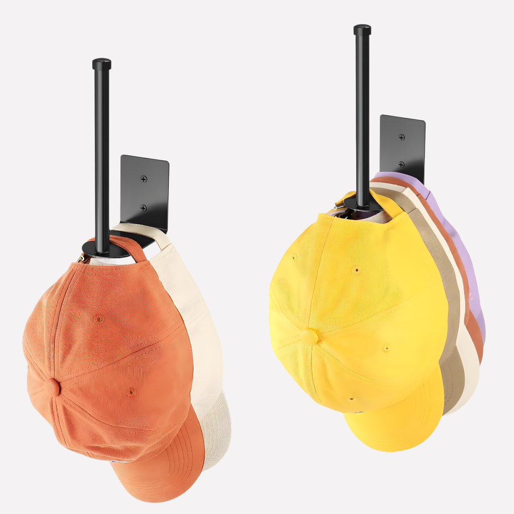 Set van 2 universele zelfklevende hoedenrek organizers voor baseballcaps; creëert opgeruimde pettenopslag.