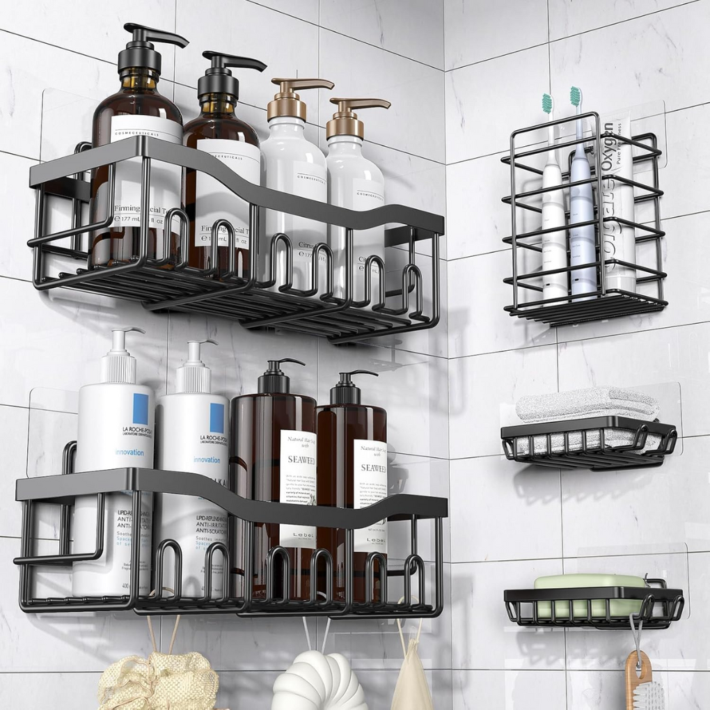 Metalen zelfklevend badkamerrek/doucheplank set, ideaal voor shampoo en accessoires, installatie zonder boren.