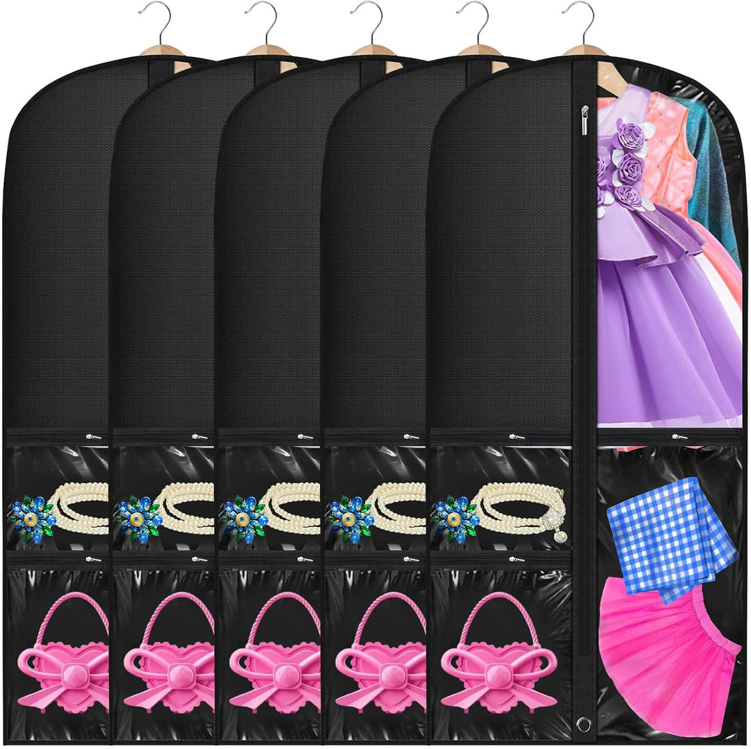 Set van 5 PEVA kledinghoezen voor dans- en kostuumkleding, met vouwlus en doorzichtige vakken.