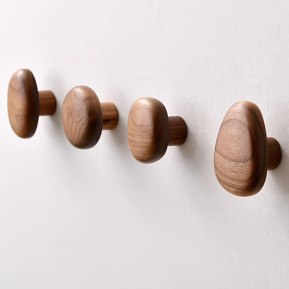 Natuurlijke houten wandhaken set, beuken- en notenhout design. Perfect als decoratieve garderobehaak in huis.