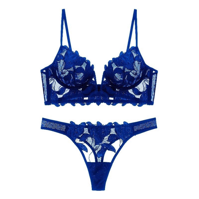 Sexy Franse kanten lingerieset voor dames met diepe V-hals, elegante beha & slip.