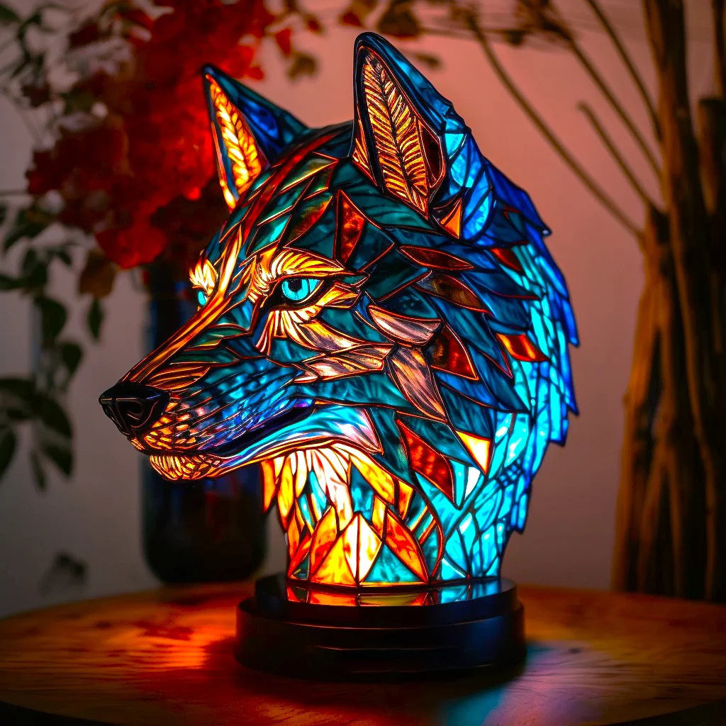 Sfeervol dieren nachtlampje van gekleurd hars met glas-effect voor warme sfeerverlichting.
