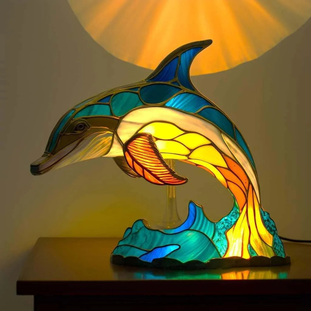 Charmant dierenlampje van gekleurd hars met zachte LED verlichting, gezellig accent.