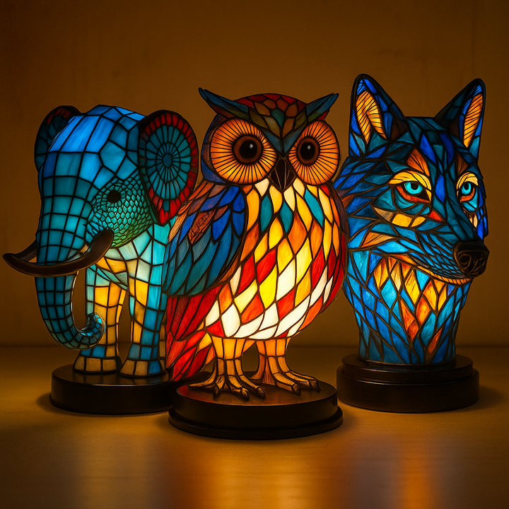 Dierenlampje van hars, ideaal als sfeerverlichting voor de woonkamer of een uniek geschenk.