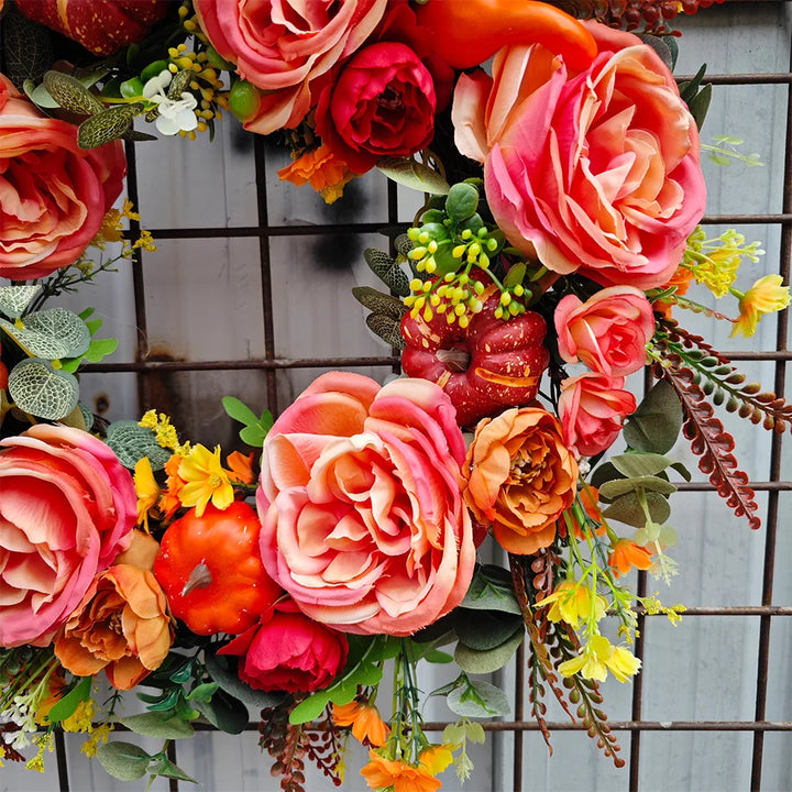 Prachtige herfstkrans voor huisdecoratie, ideaal om een gezellige najaarssfeer te creëren. Welkomstdecoratie.