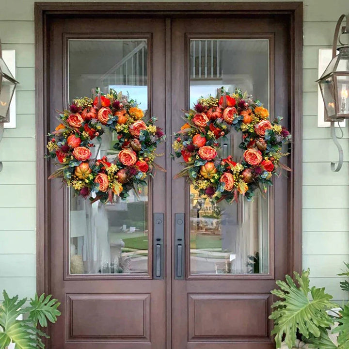Stijlvolle herfstkrans, handgemaakte look kunstkrans voor een landelijke sfeer. Perfecte herfstdecoratie voor thuis.