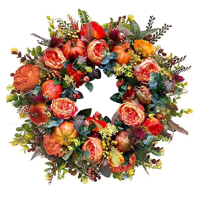 Gezellige herfstkrans, duurzame kunstkrans voor langdurige huisdecoratie. Ideaal voor najaar en sfeer.