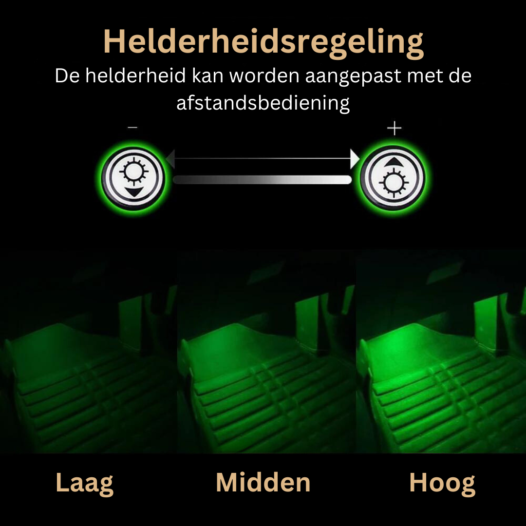 Multicolor LED interieurverlichting voor auto, bedienbaar met afstandsbediening. Personaliseer je voertuig decoratie.
