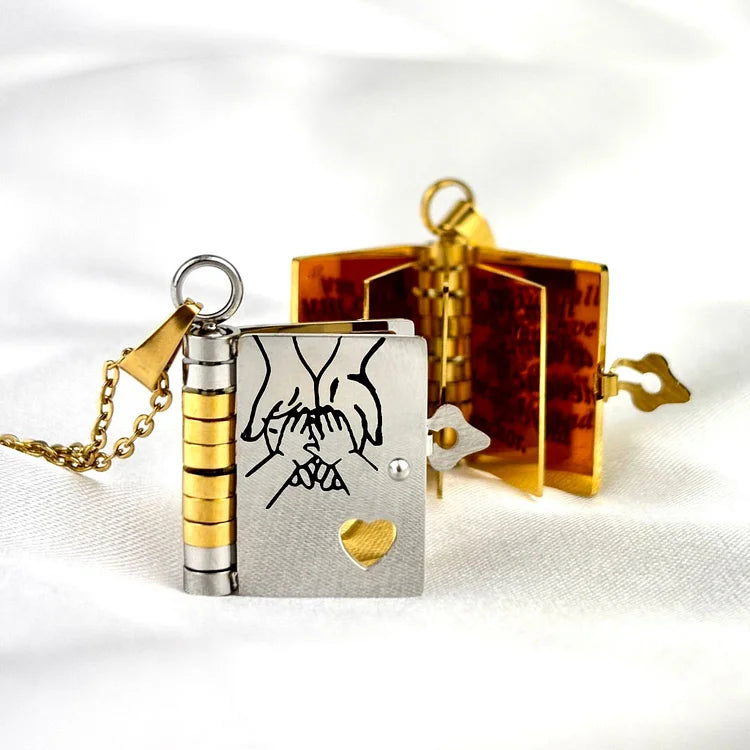Unisex boekje halsketting, roestvrijstaal, het perfecte cadeau om jouw liefdesverhaal te koesteren.