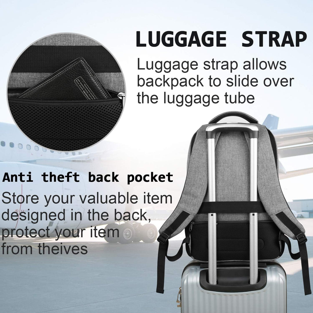 Unisex rugzak met speciaal laptopvak, anti-diefstal en USB oplaadfunctie.