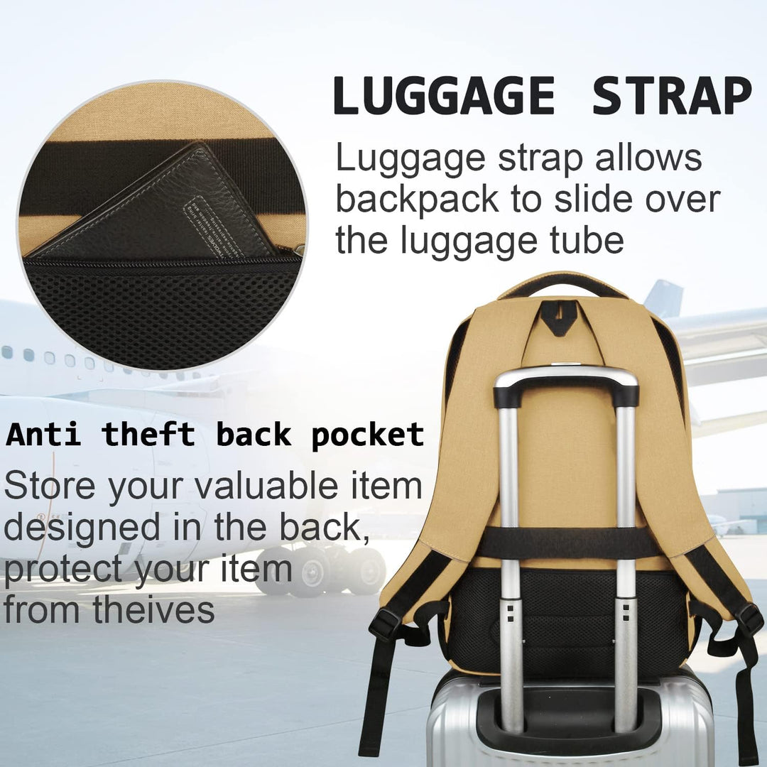 Moderne reisrugzak met anti-diefstal, waterbestendig materiaal en USB opladen.