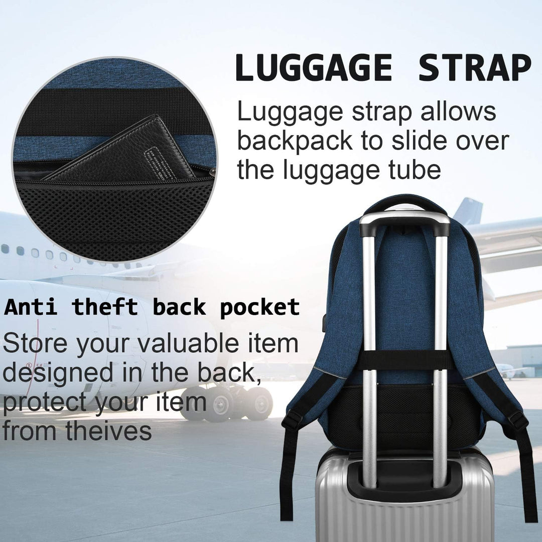 Compacte rugzak met veel opbergruimte, anti-diefstal ritsen en USB poort.