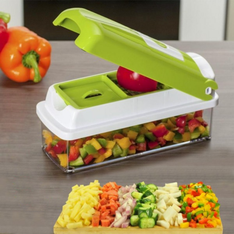Compacte en efficiënte SlicePro multifunctionele groentesnijder, eenvoudig op te bergen in elke keukenlade.