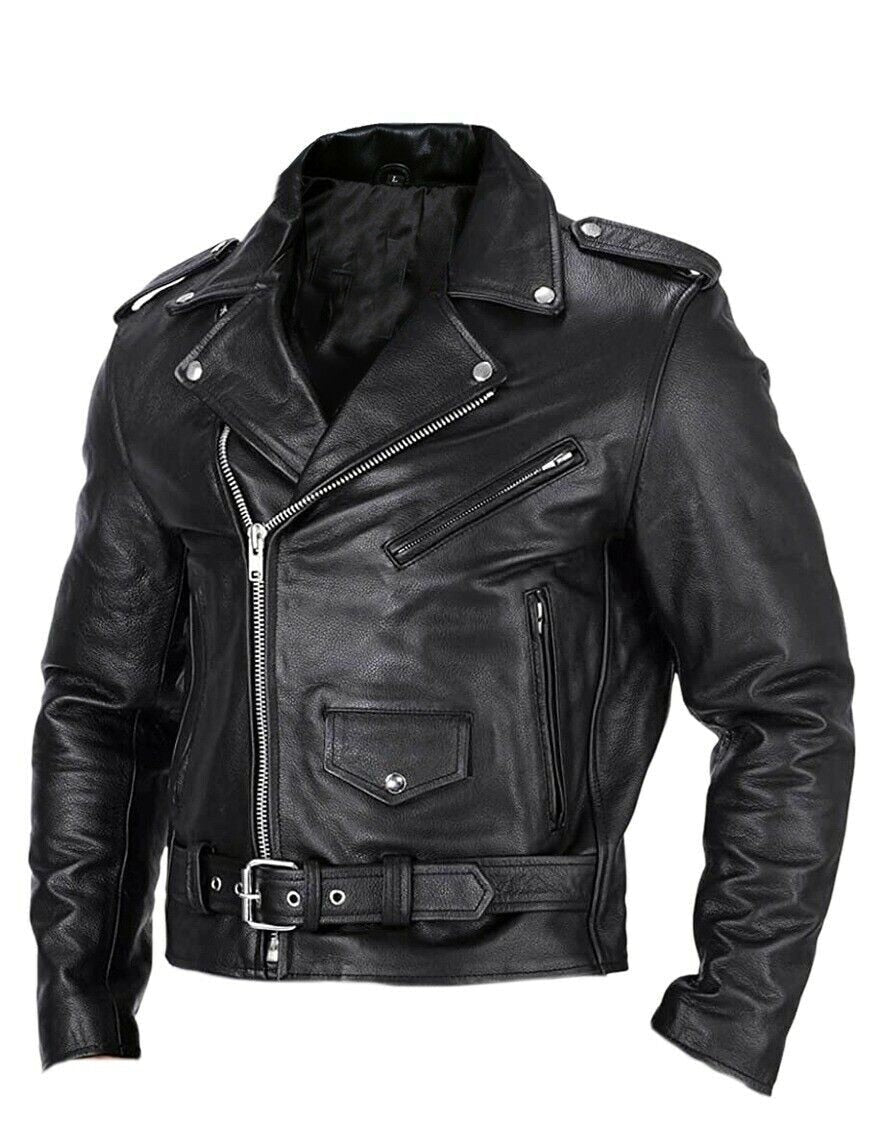Slim fit leren heren motorjas Ryder met opstaande kraag. Stijlvolle zwarte bikerjas voor heren.
