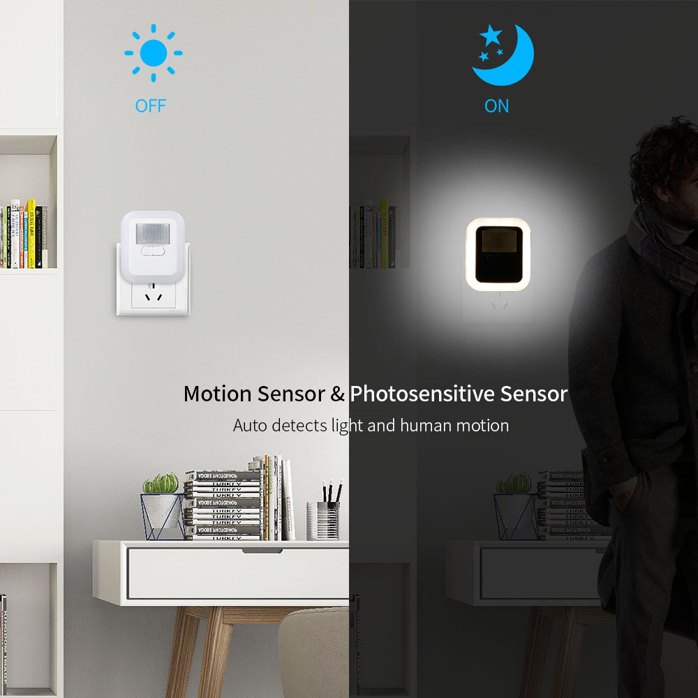 Energiezuinig LED nachtlampje met discrete bewegingssensor, modern design voor elke ruimte, automatisch aan/uit.