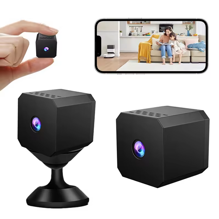 Slimme draadloze beveiligingscamera voor binnen en buiten met HD-beeld en flexibele installatie.