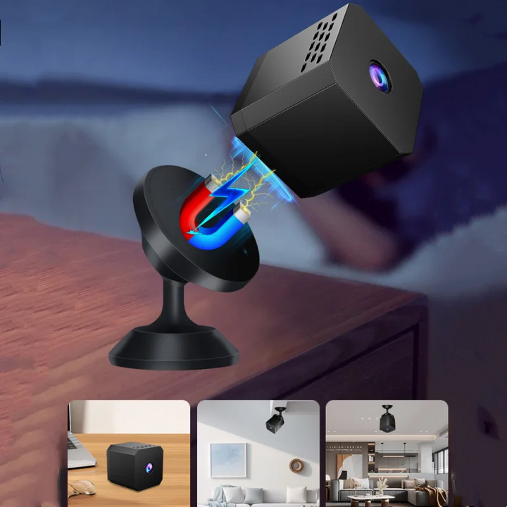 Compacte draadloze buitencamera op batterij, ideaal voor huisbeveiliging zonder internet en kabels.