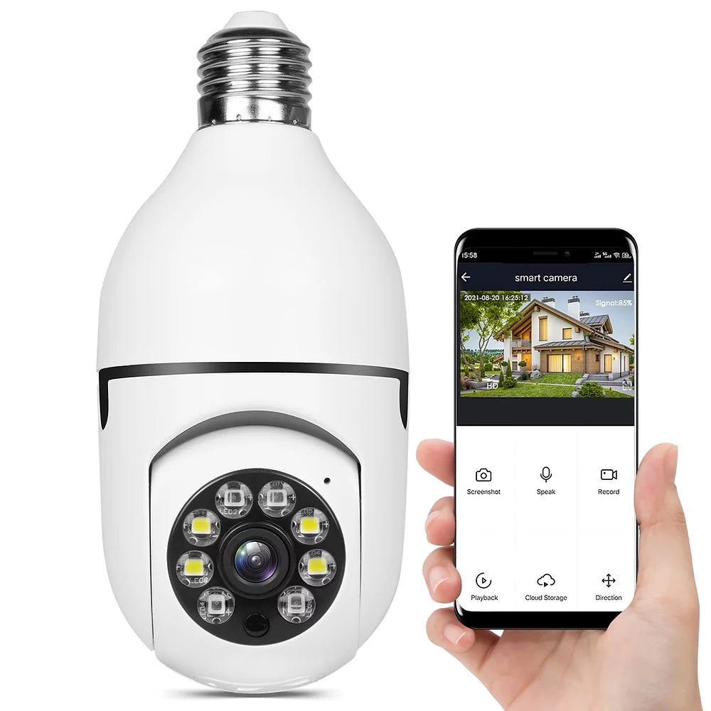 Slimme lampcamera met zoomlens voor discrete woningbewaking en uitgebreide beveiliging.